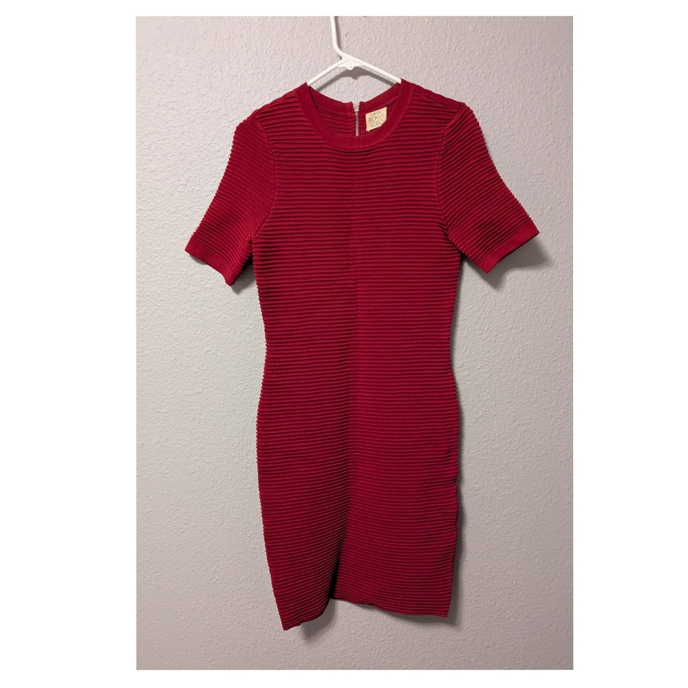 🍁SALE🍁 Torn by Ronny Kobo Burgundy Red Ribbed Knit Hourglass Bodycon Dress - Picture 5 of 11